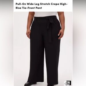 Torrid Black Pull-On Wide Leg Stretch Crepe High-Rise Tie-Front Pant BNWT Size 2